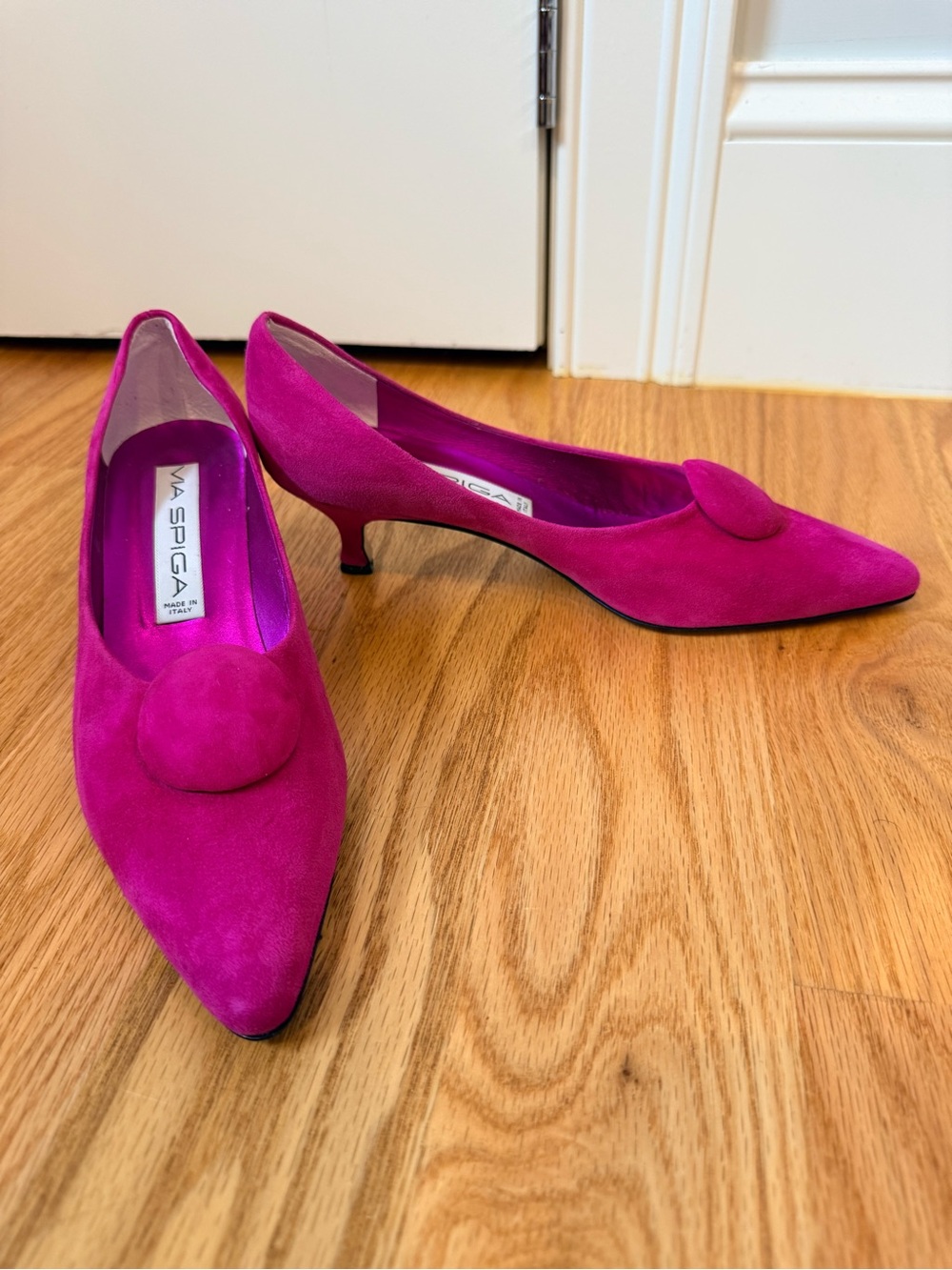 Via Spiga Hot Pink Suede Pointed-Toe Kitten Heels